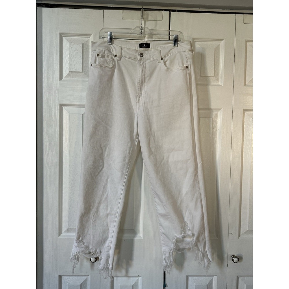 7 For All Mankind Cropped Alexa White High Rise Raw Hem Jeans Women's 32